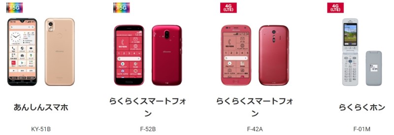 ドコモで2023年時点で販売しているシニア向けの「らくらくホン」「らくらくスマートフォン」「あんしんスマホ」の4機種_3